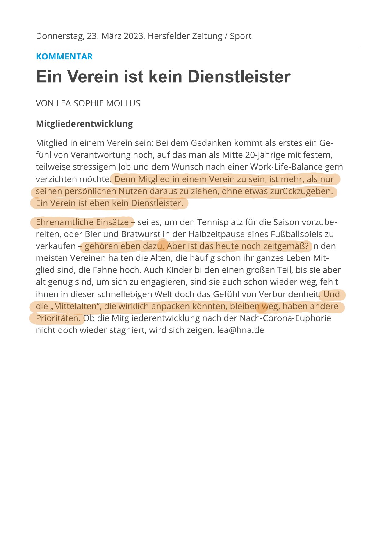 Mitgliederentwicklung in den Vereinen